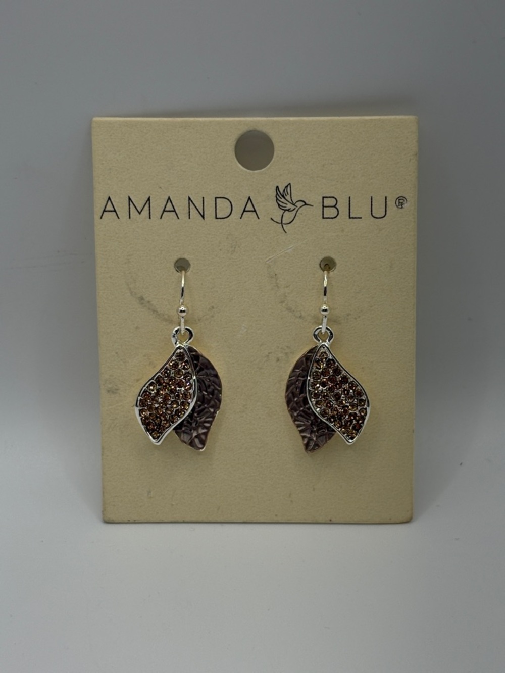 Amanda Blu Brown Crystal Leaf Drop Earrings - Picture 2 of 5